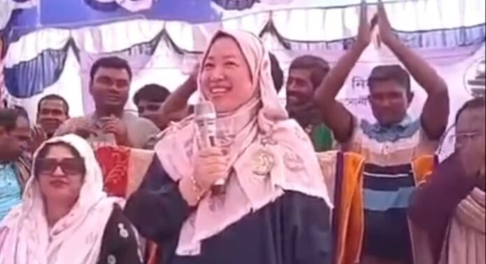 কুষ্টিয়ায় বিএনপি প্রার্থী স্বামীর জন্য ভোট চাইলেন চীনা স্ত্রী
