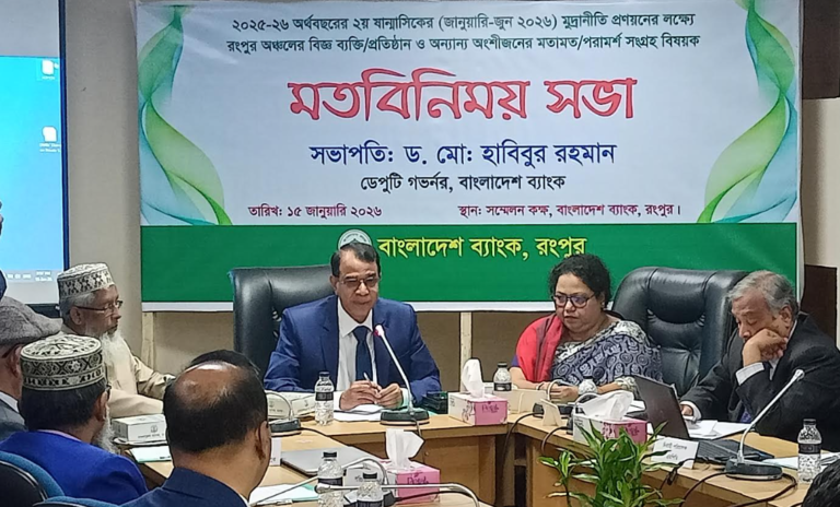 অর্থনৈতিক স্থিতিশীলতা ও প্রবৃদ্ধি বজায় রাখতে রংপুরে মুদ্রানীতি বিষয়ক মতবিনিময় সভা
