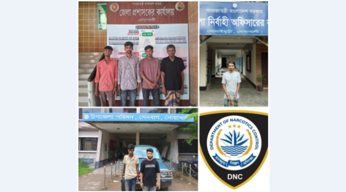 নোয়াখালীতে সাত ইয়াবাসেবীর কারাদণ্ড