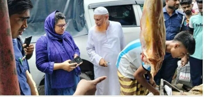 কটিয়াদীতে ভ্রাম্যমান আদালত পচাঁ গরুর মাংস বিক্রেতাকে ৫০হাজার টাকা জরিমানা