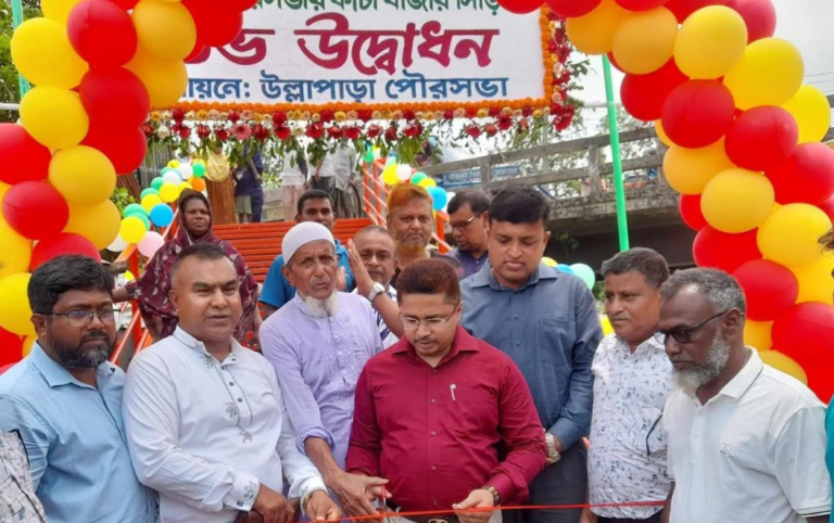 উল্লাপাড়ায় নাগরিক সুবিধায় ব্রীজের ঢালে লোহার সিড়ি উদ্বোধন
