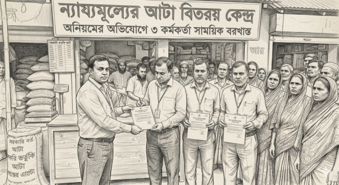 ন্যায্যমূল্যের আটা বিতরণে অনিয়মের অভিযোগ: তিন কর্মকর্তা সাময়িক বরখাস্ত