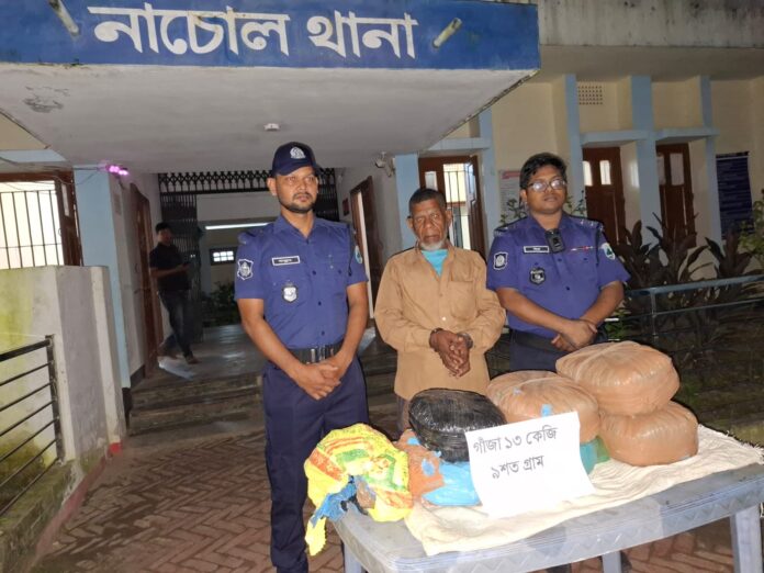 চাঁপাইনবাবগঞ্জের নাচোলে পুলিশের অভিযানে বিপুল পরিমাণ গাঁজাসহ গ্রেফতার- ১