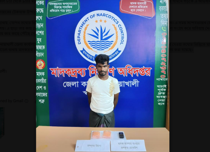 নোয়াখালীতে চার হাজার ইয়াবাসহ রোহিঙ্গা যুবক গ্রেপ্তার